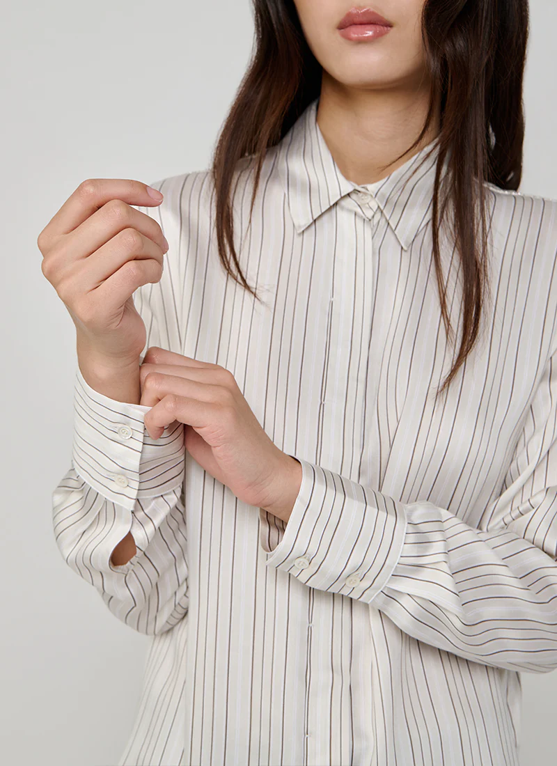 Striped Silk Satin Leaf Collar Shirt - Image 3