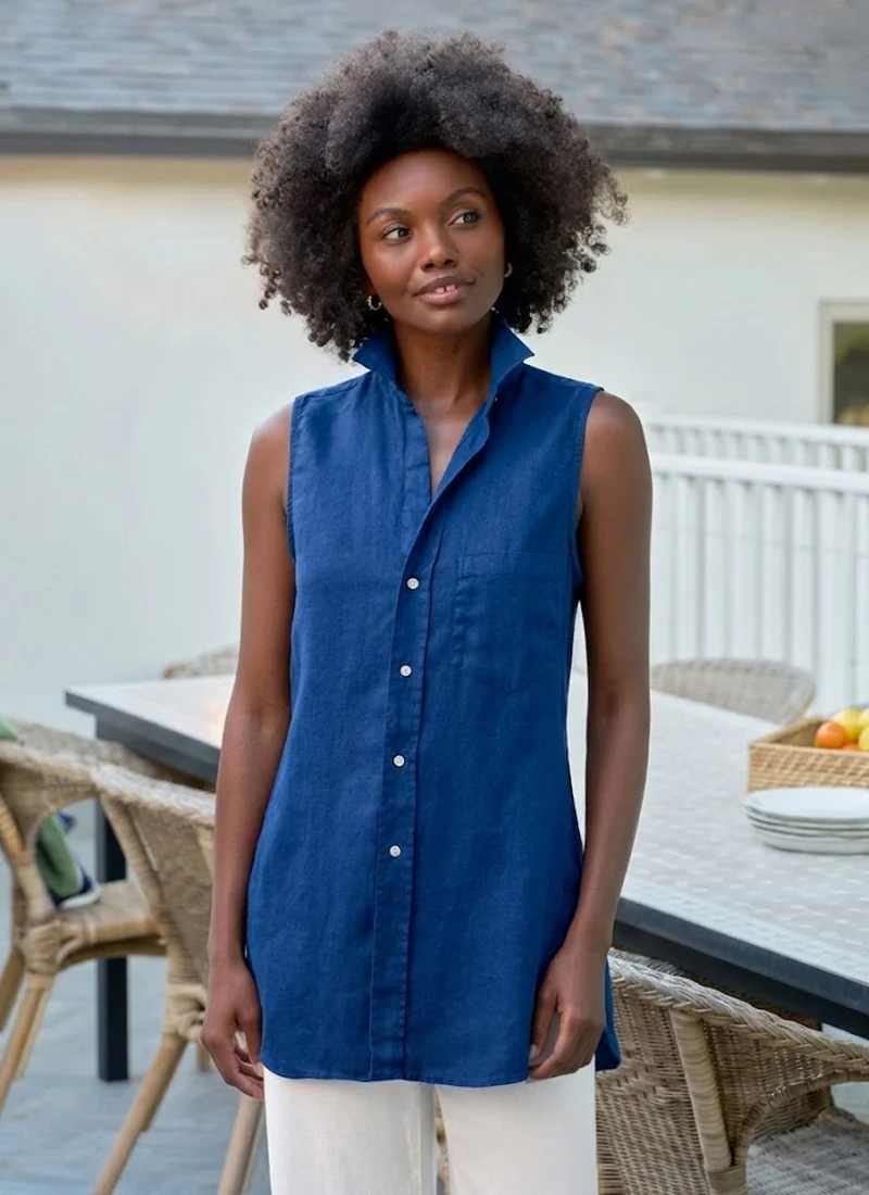 Finley Sleeveless Layering Button-Up Shirt