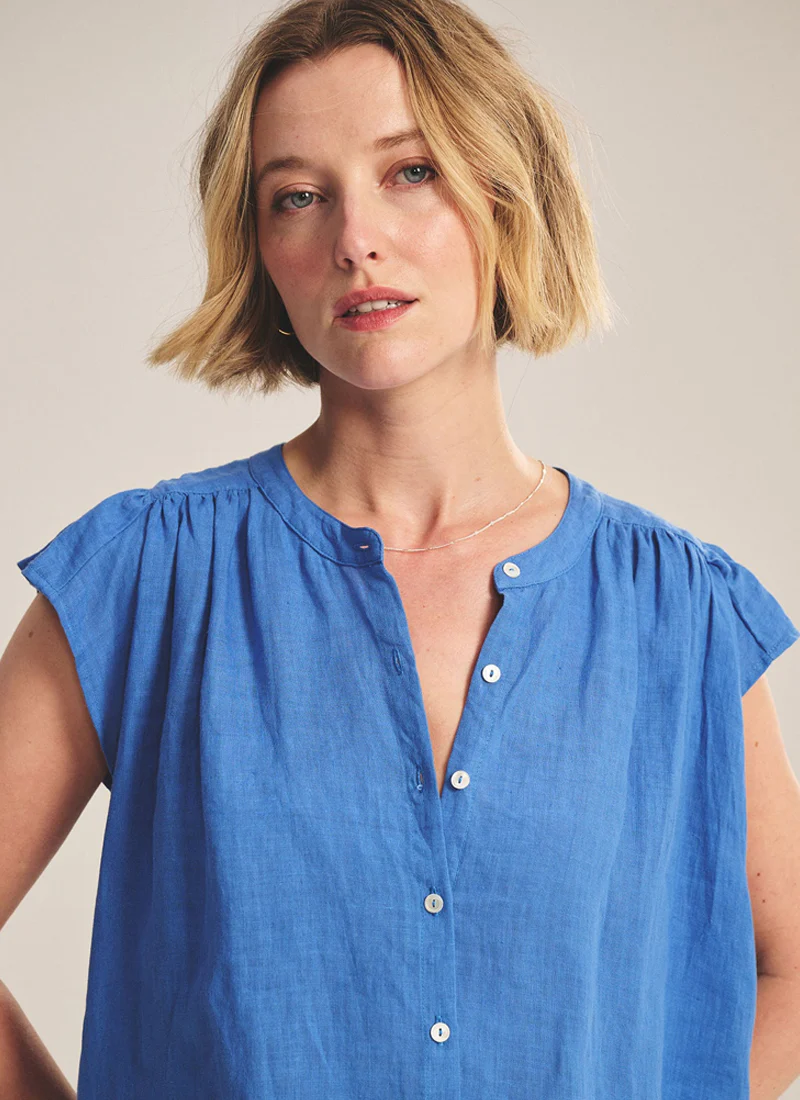 Janey Woven Linen Cap Sleeve Top - Image 3
