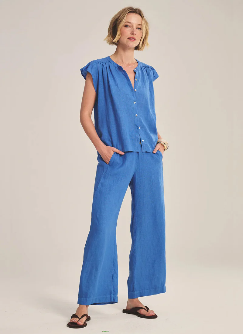 Janey Woven Linen Cap Sleeve Top - Image 4
