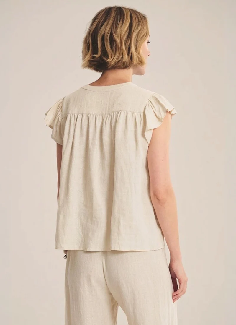 Janey Woven Linen Cap Sleeve Top - Image 2