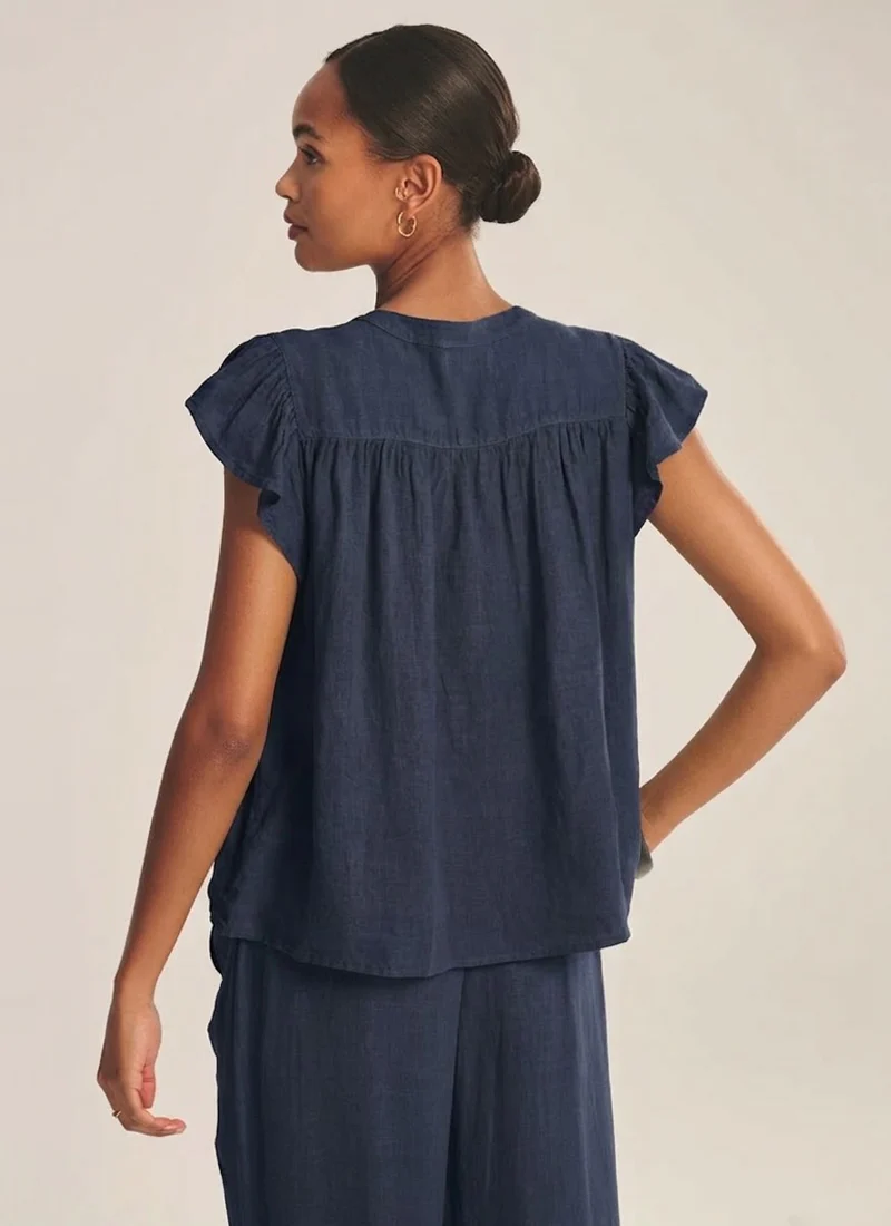 Janey Woven Linen Cap Sleeve Top - Image 2