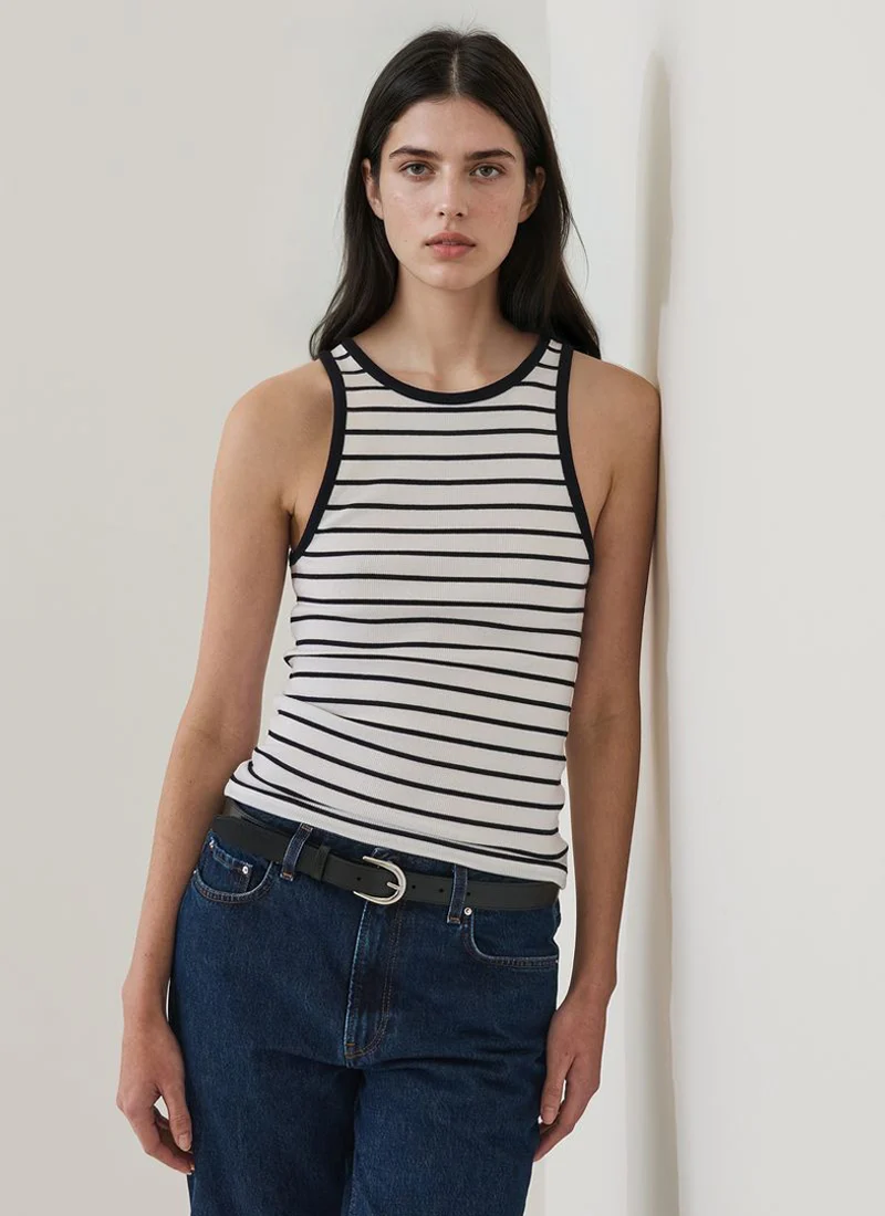 Stretch Striped Ribbed High Crew Tank - Image 3