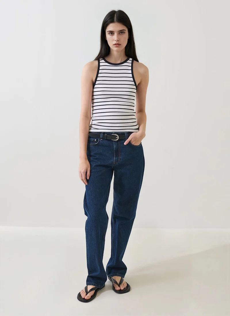 Stretch Striped Ribbed High Crew Tank - Image 4