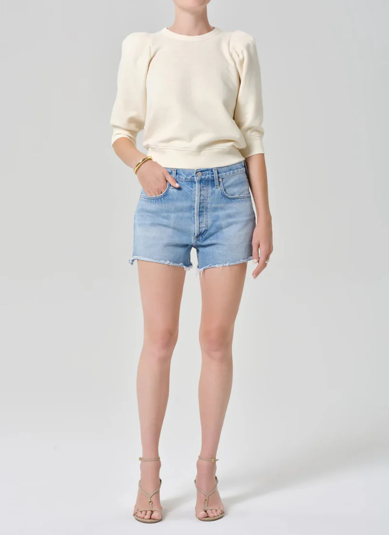 Pleated Short Sleeve Crew Neck Tee - Image 5