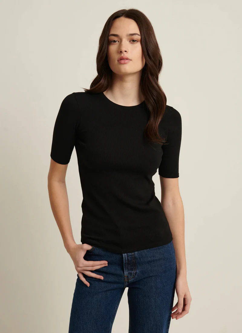 Short Sleeve Cotton Modal Rib Crew Neck T-Shirt - Image 3