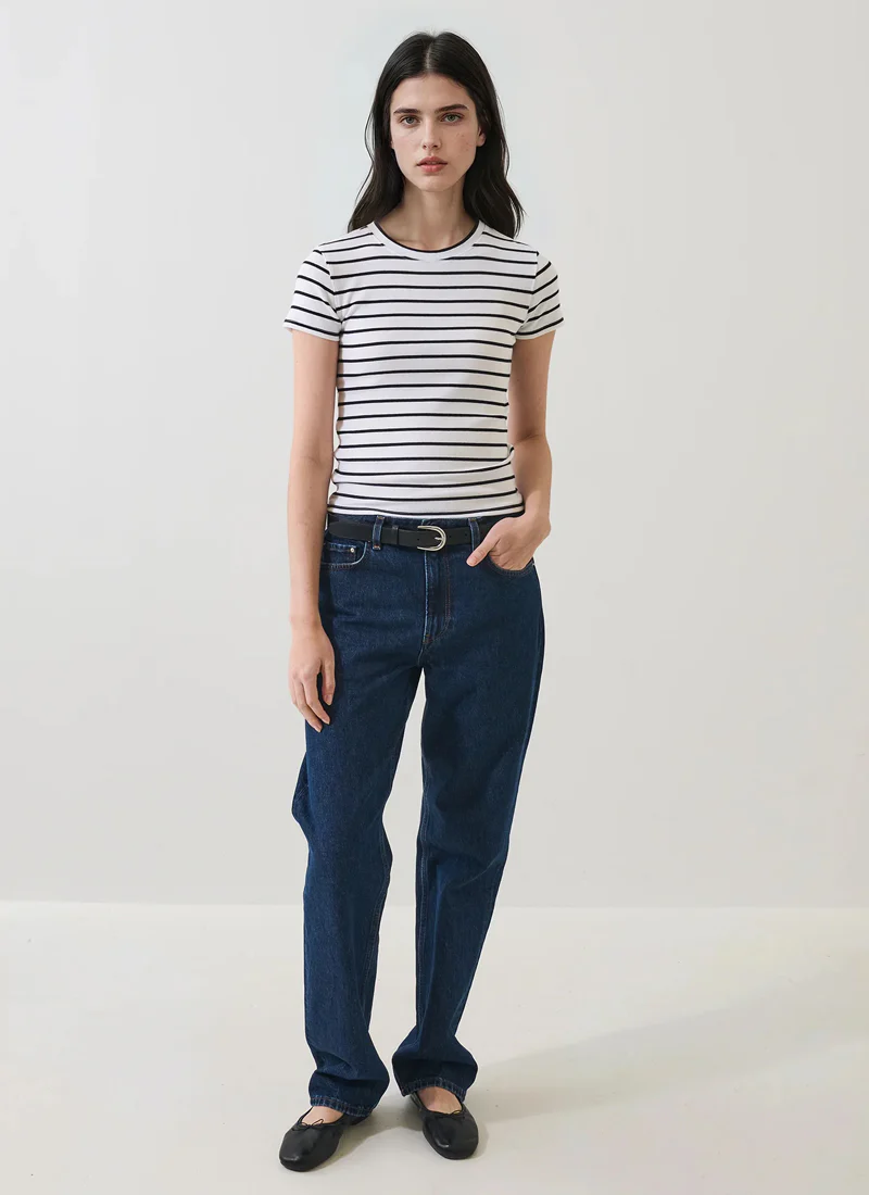 Short Sleeve Modal Cotton Stripe Rib Tee - Image 4