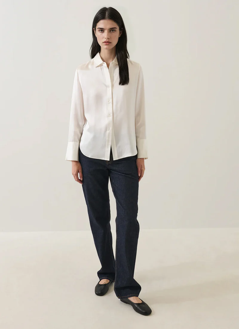 Long Sleeve Silk Satin Relaxed Shirt - Image 4